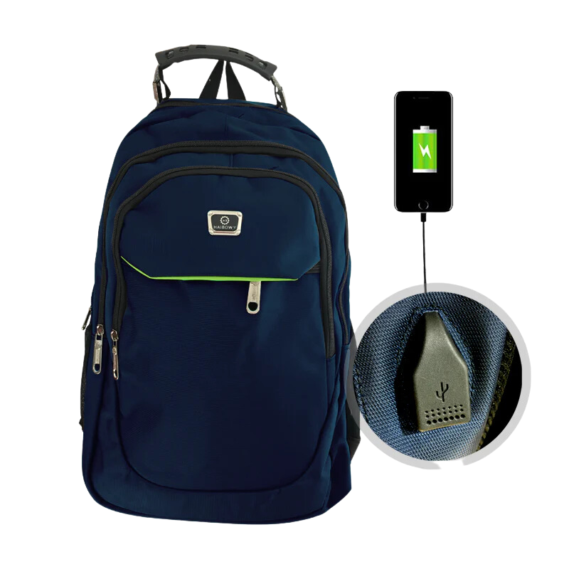 Dark Blue Backpack with USB Charging Port