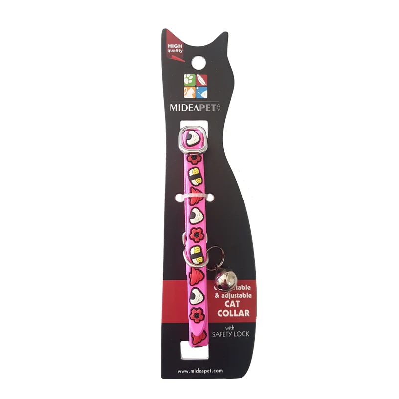 Comfortable & Adjustable Cat Collar with Safety Lock - Japanese design (Pink)