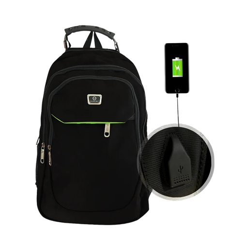Black Backpack with USB Charging Port